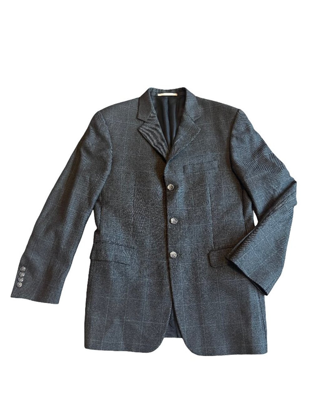 Burberry London Charcoal Windowpane Wool Blazer Sport Kensington Size 40R Men's
